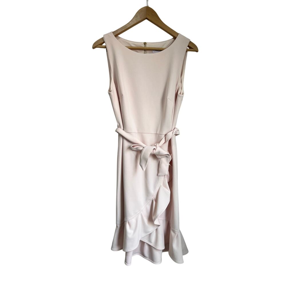 Calvin Klein Pink Ruffle Hem Sheath Dress Career Work Easter Dress 12